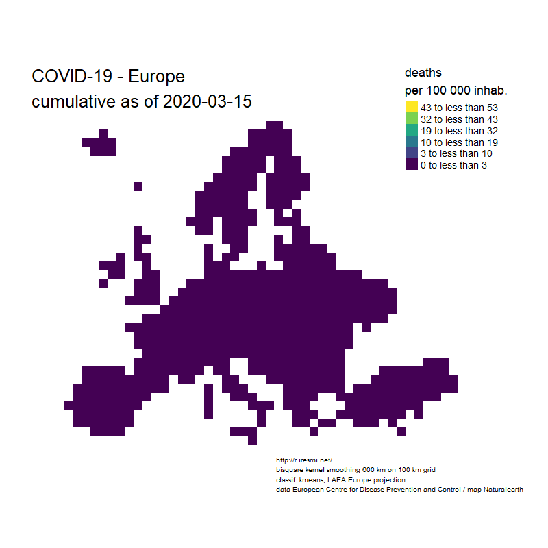 Animated map of COVID death prevalence in 2020 in Europe