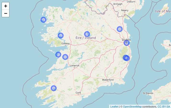 A map of POIs in Ireland