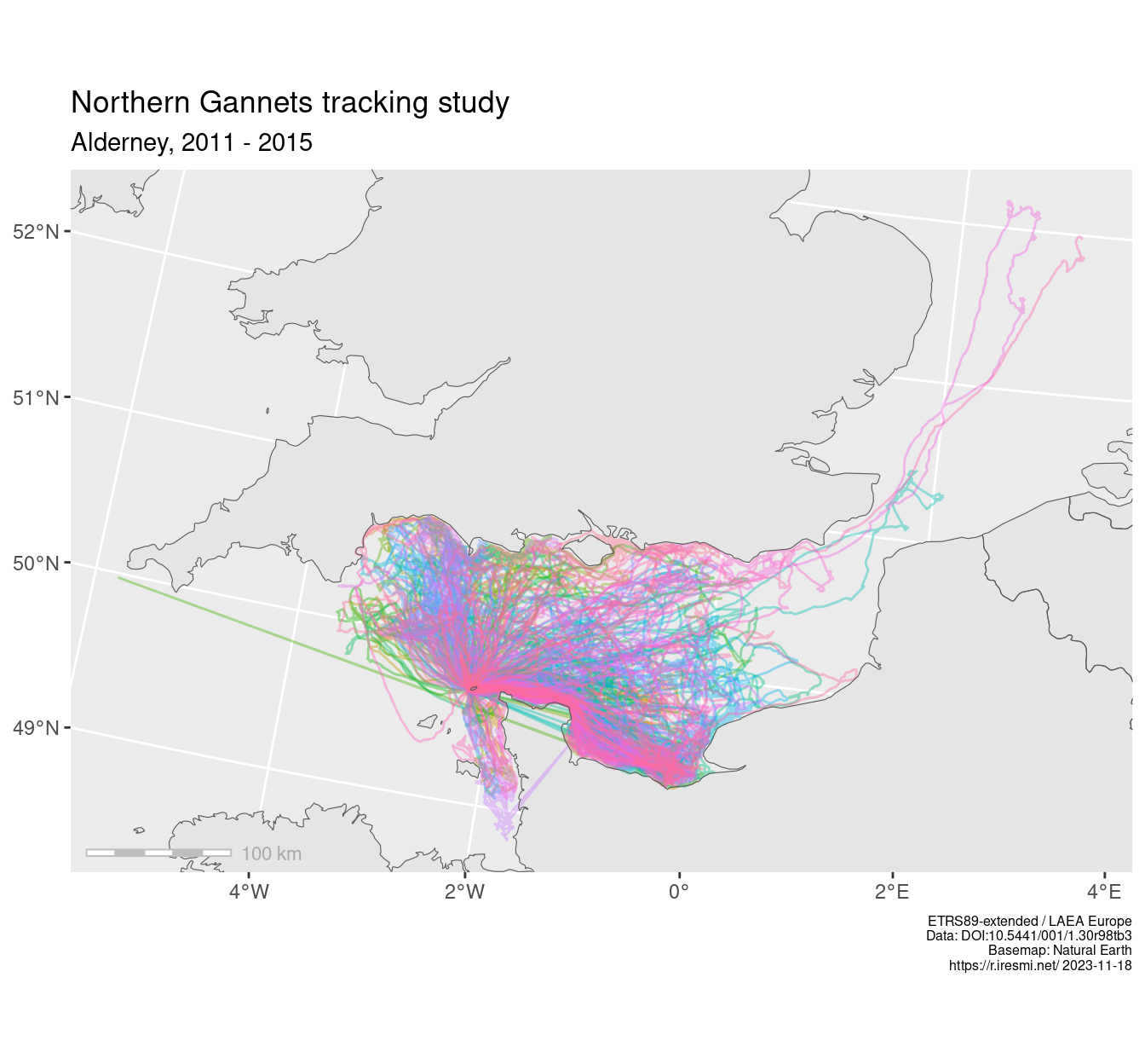 Map of Northern Gannets from Alderney