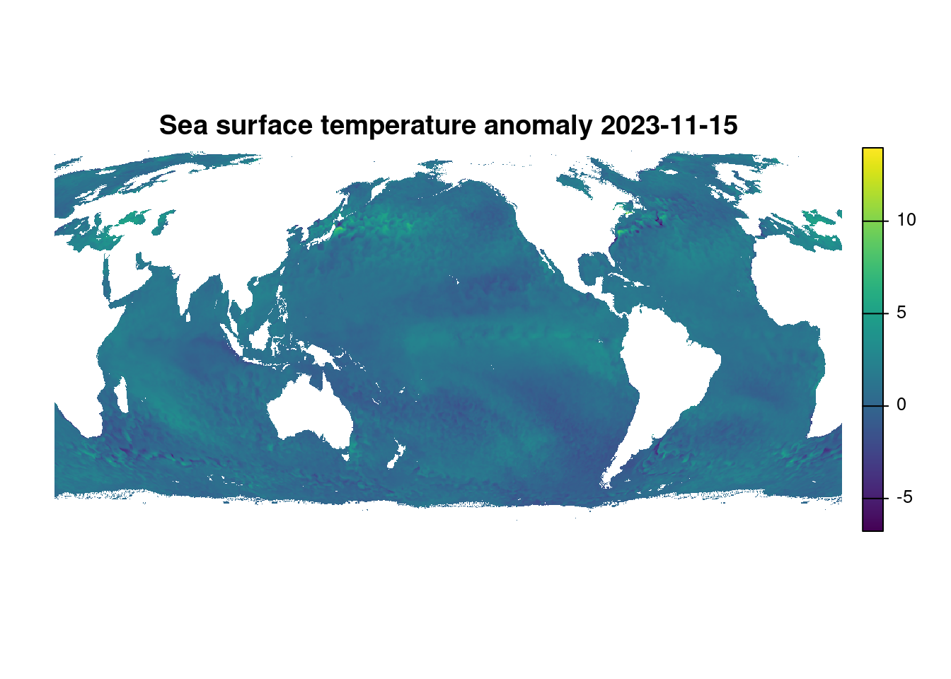 Map of Sea surface temperature anomaly on 2023-11-15