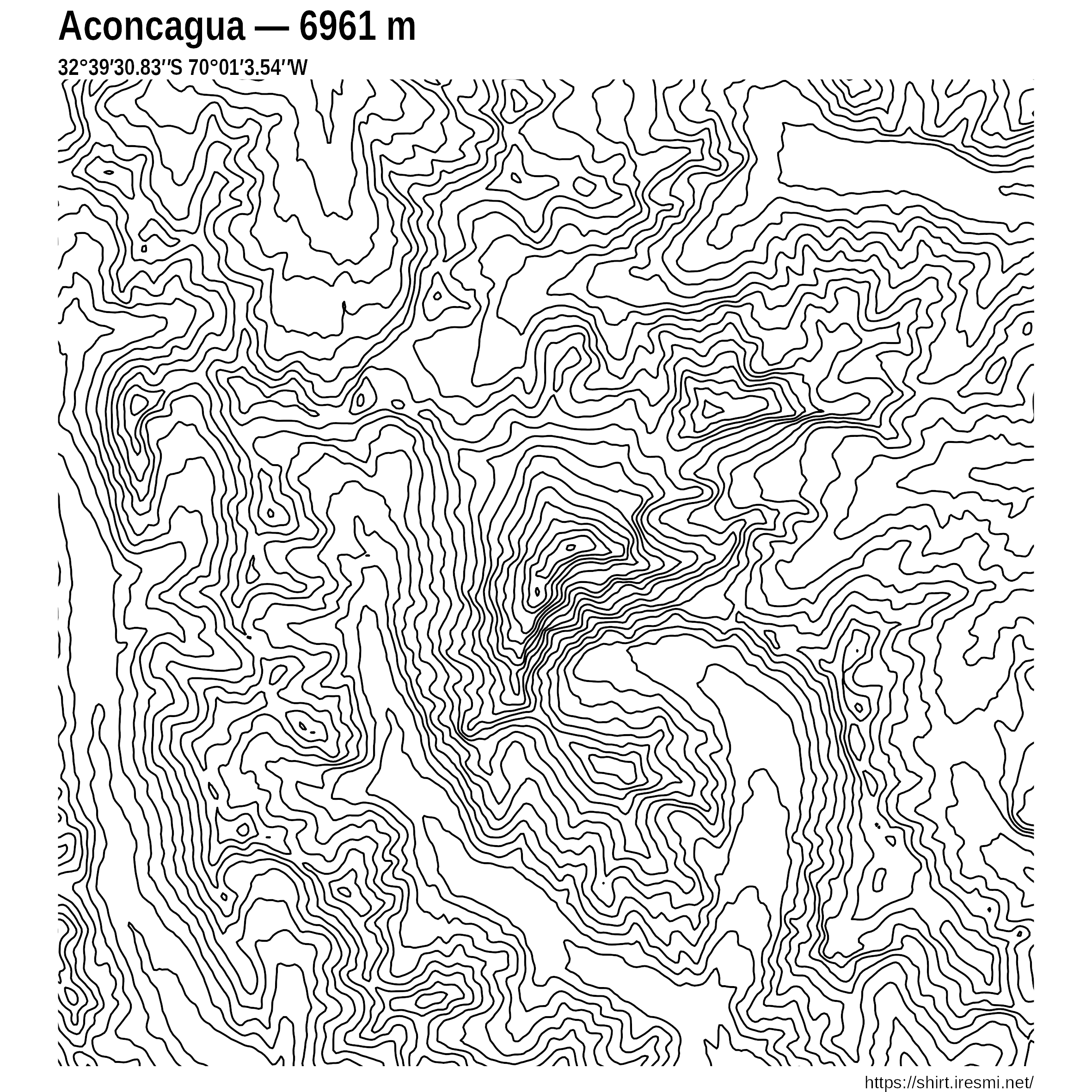 A map of the Aconcagua mountain consisting of isohypses