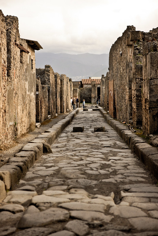 A photo of a Roman road in Pompeii