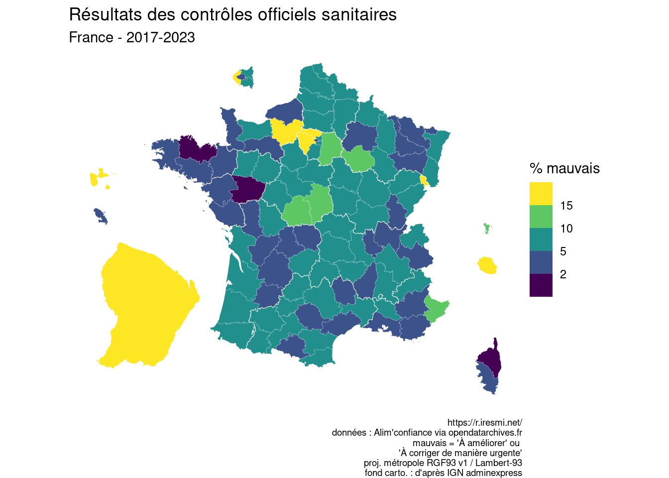 A map of bad controls by département of France
