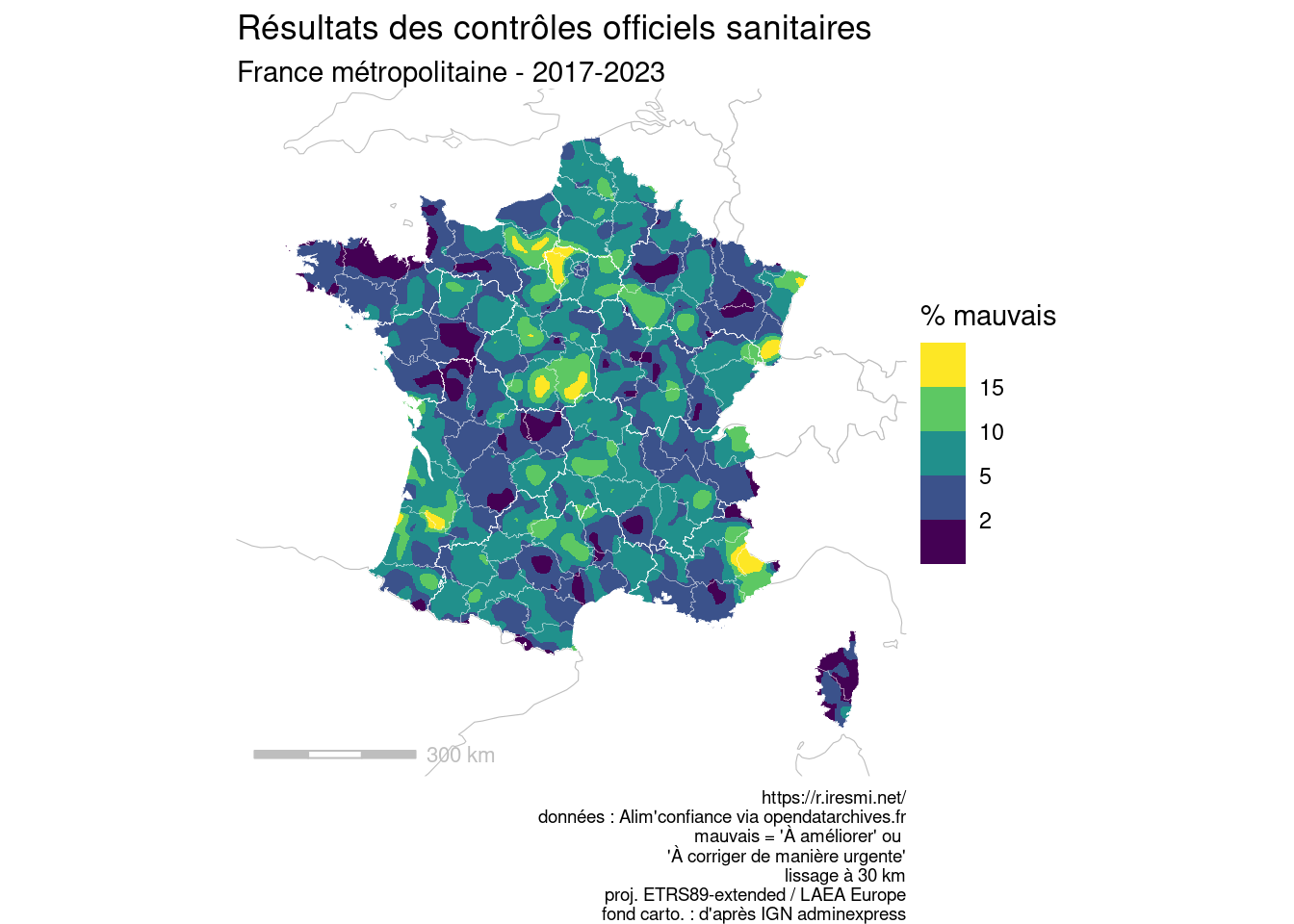 A map of bad controls in France (with kernel smoothing)