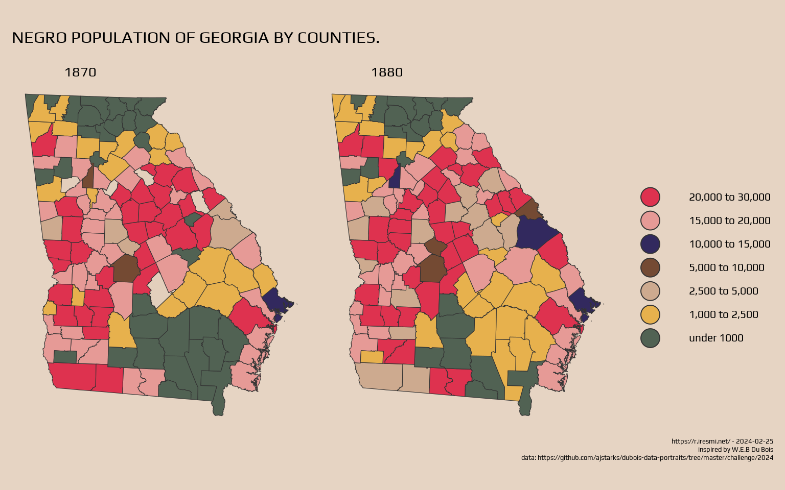 Map of negro population of Georgia by counties in 1870 and 1880 in the Dubois style
