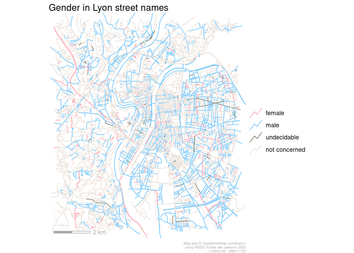 A map of gender in Lyon street names