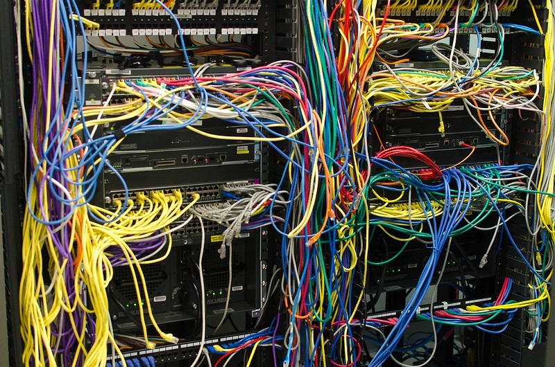 A photo of network equipment in a data center