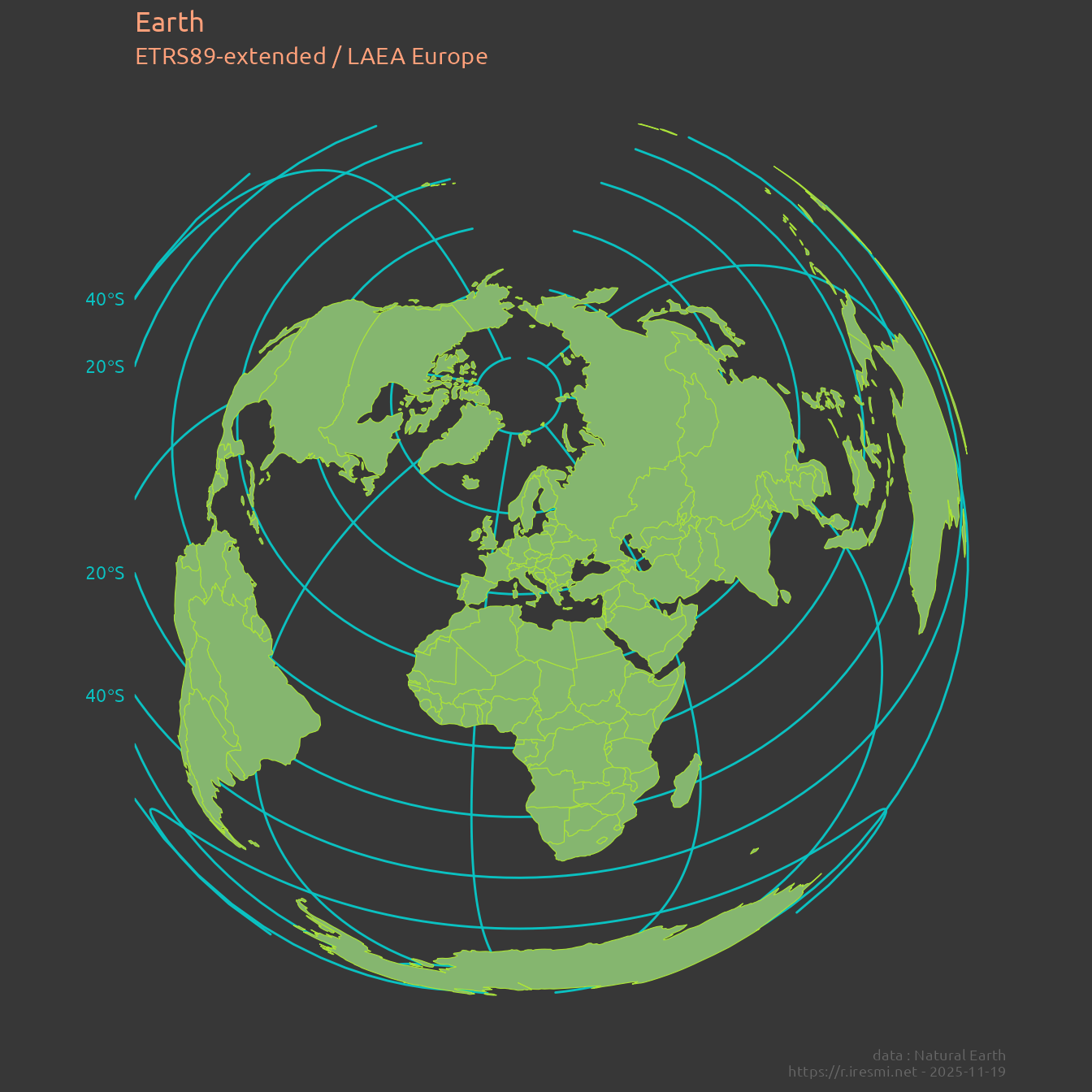 Map of the world in ETRS89-extended / LAEA Europe