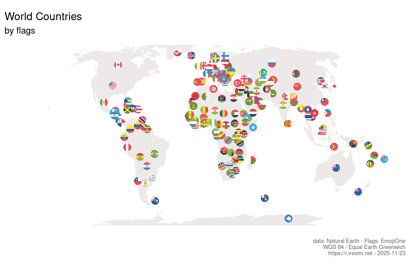 Map of countries located by their flags