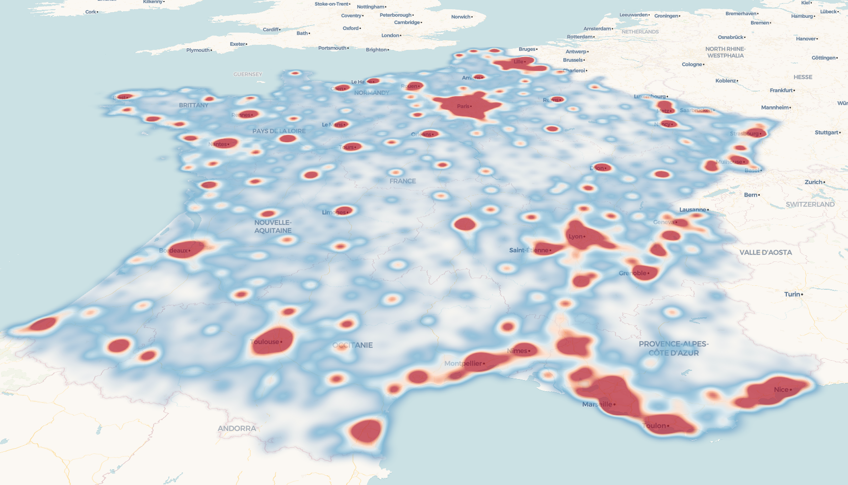Heatmap of the french population