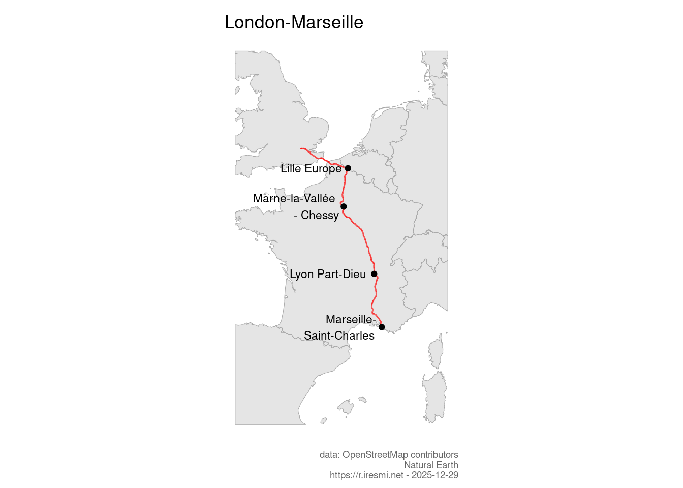 Map of London-Marseille railway