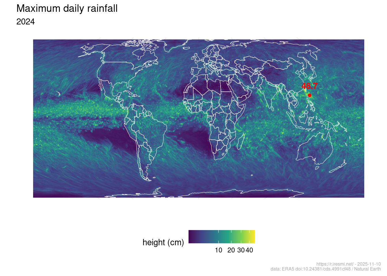 Map of maximum daily rainfall in 2024