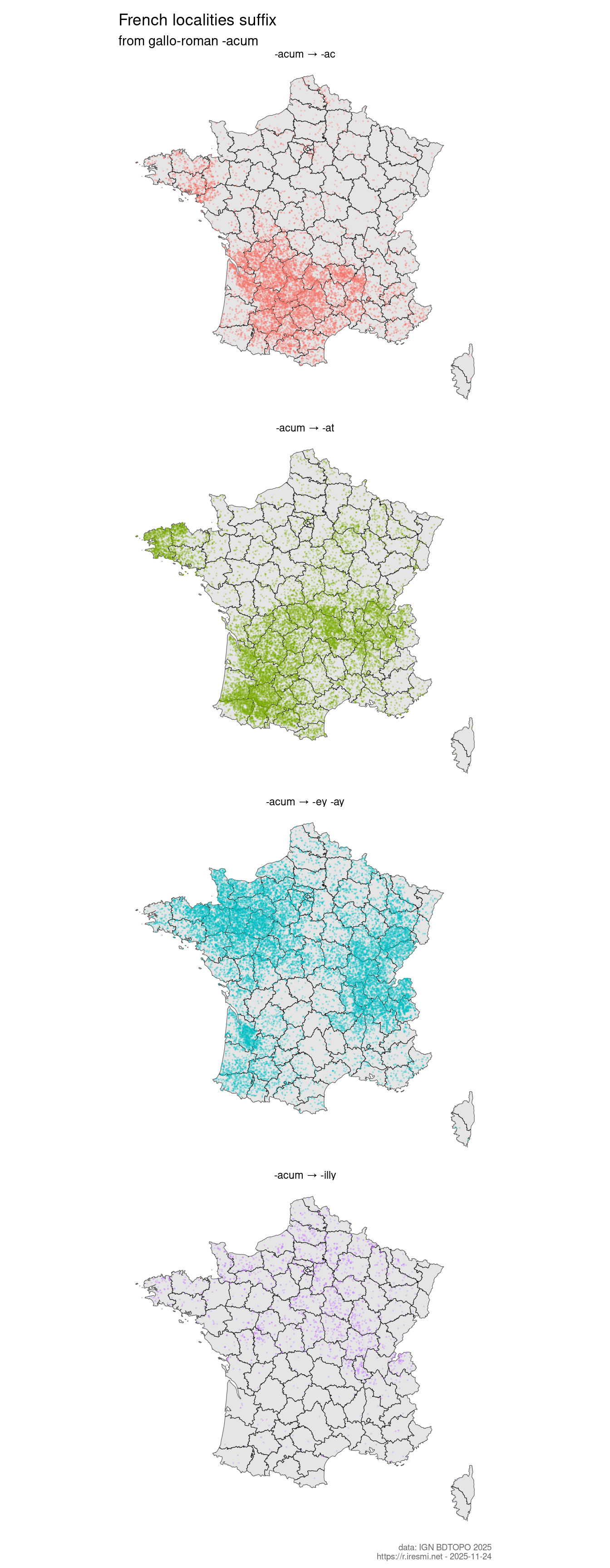 Map of french localities suffix