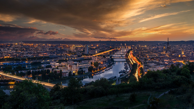 A photo of Rouen at sunset